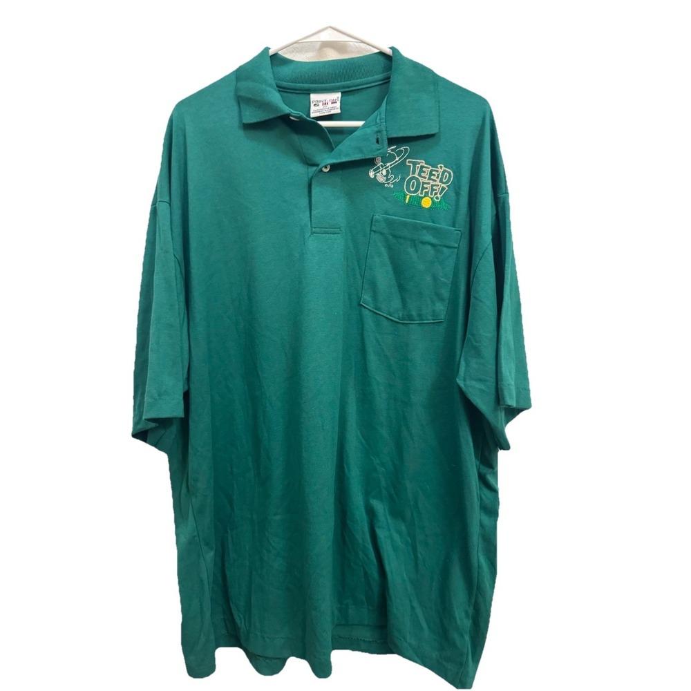 Vintage Green Snoopy Embroidered Single Stitch Polo Size 2XL Disney